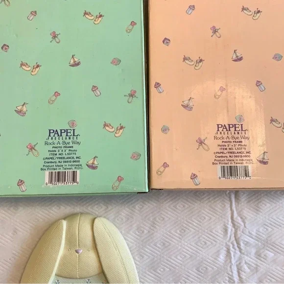 New! Vintage Pair Papel Ceramic Baby Child Photo Frames 3x3 & 2x3 Bunny Giraffe - Picture 16 of 16